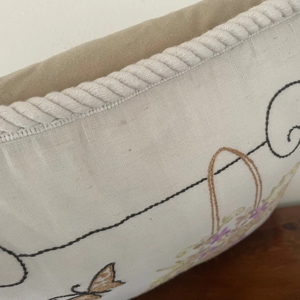 Vintage 80s Embroidered Butterfly Flowers Throw‎ Pillow 14